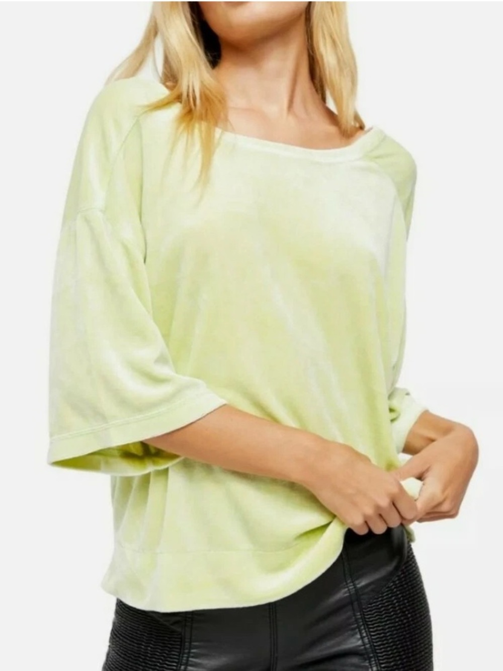 We the Free People Valerie Lime Green Velour Velvet Relaxed Women’s Tee Size XS